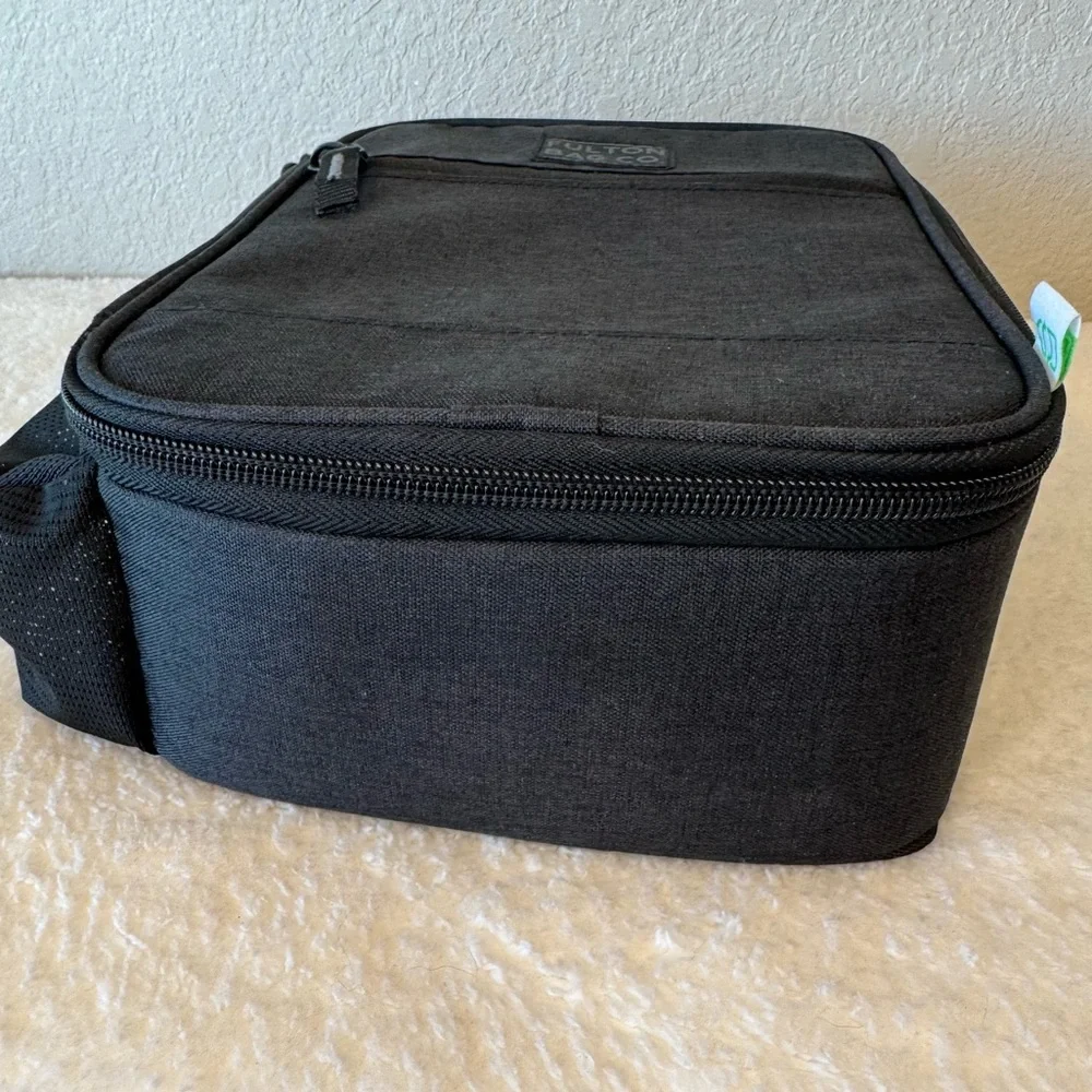 Fulton Bag Co Upright Black/Gray Lunch Bag w/Hard Interior | Water Bottle Holder